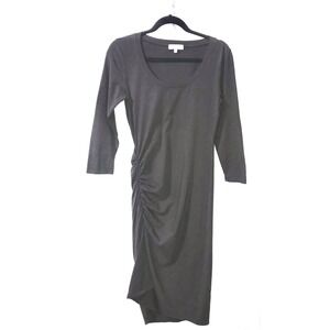 Michael Stars Ruched Knit Midi Dress Grey Black Medium Women's 1/4 Long Sleeve